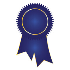 Ribbon award icon. Red badge, isolated on white background. Medal design element. Blank certificate, winner or prize, decoration. Symbol first, victory success, win. Vector illustration. Eps file 87.