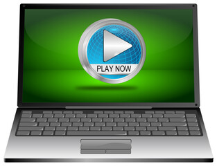 Laptop computer with Play Button - 3D illustration - 751170214