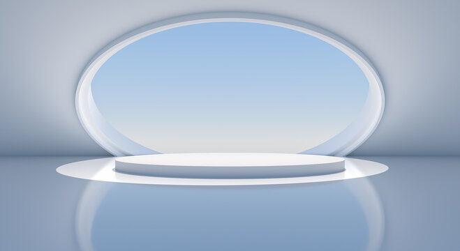 Abstract white empty room interior booth scene with light and shadow,