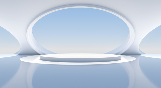Abstract white empty room interior booth scene with light and shadow,