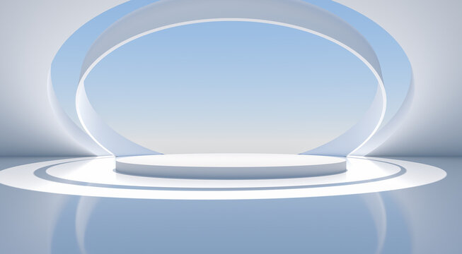 Abstract white empty room interior booth scene with light and shadow,