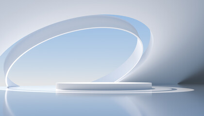 Abstract white empty room interior booth scene with light and shadow,