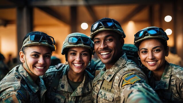 Group of army team selfie, success mission