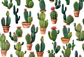 set of cactus pattern on white.