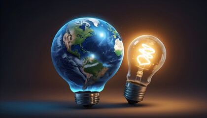 light bulb with earth globe and light bulb