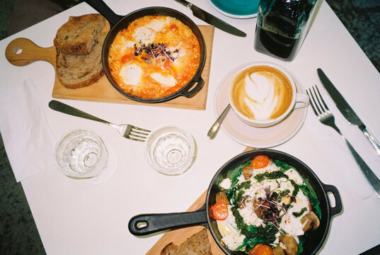 Flashy food. Breakfast at cafe 