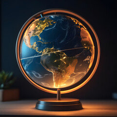 a globe on a table with books and a lamp