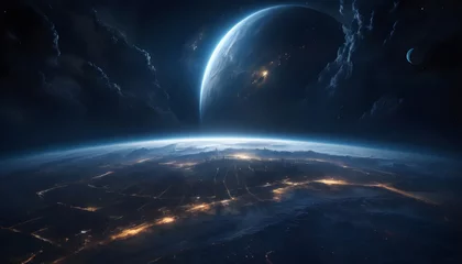 Foto op Plexiglas anti-reflex the earth and moon are seen from space © David Angkawijaya