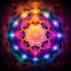 psychadelic chakra activation imagery during the peace and love era with depth of field and vibrant 1970's colors 