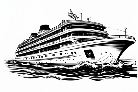 recommend clip art: black and white line art ship