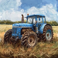 Harvesting the Field A Blue Tractor in Action Generative AI