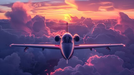Pilot maneuvering a neoncolored jet through a cloudfilled sky at dusk - obrazy, fototapety, plakaty