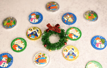 New Year's wreath with chocolates