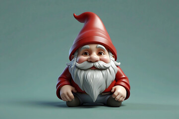 Cute and Comfortable Gnome with Red Hat on a Light Green Background