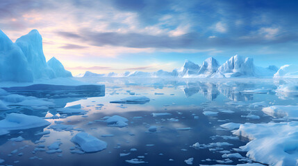 Fototapeta premium Icebergs floating in the ocean. 3D rendering illustration.