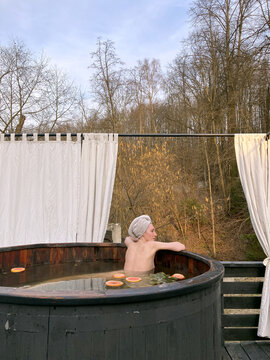Young woman in ofuro bath