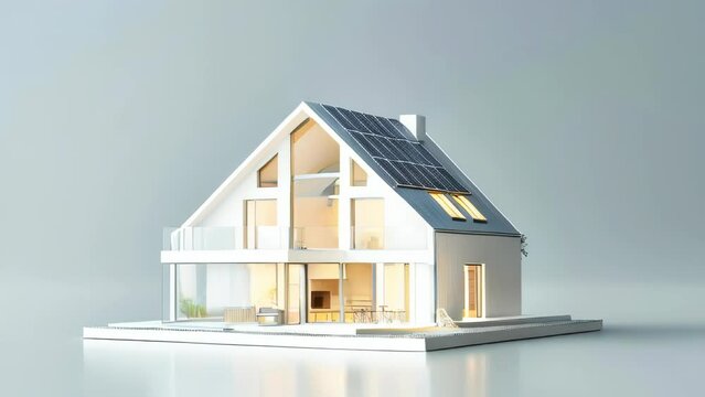 Solar powered smart house model. Smart home and green energy concept.