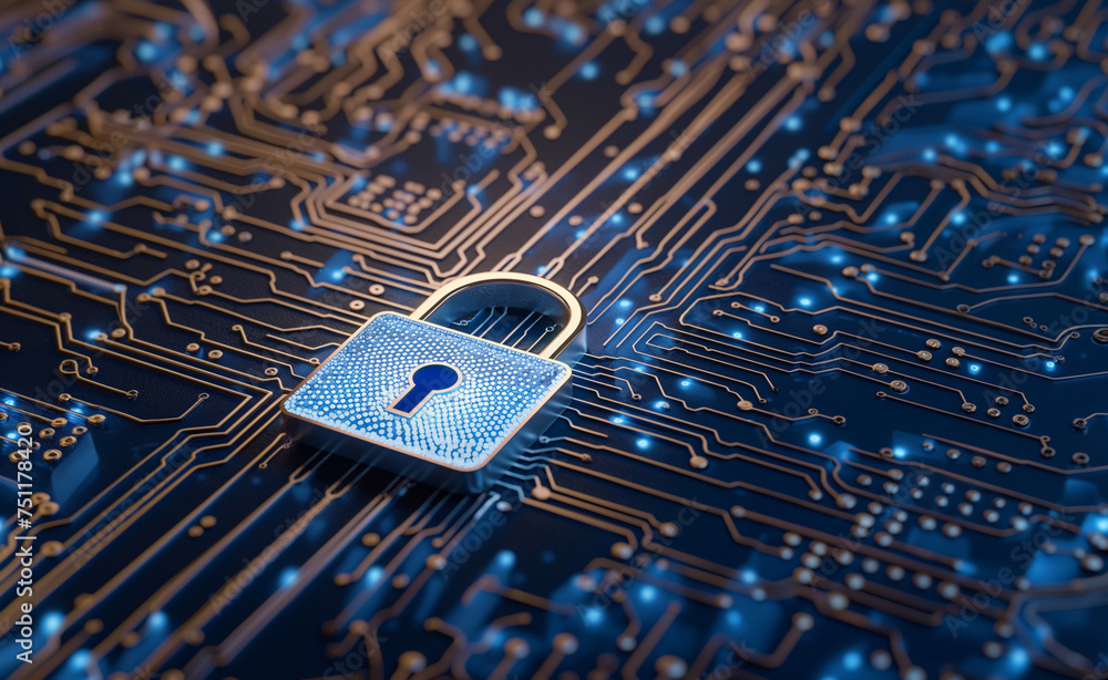 Poster secure connection: ssl certificate on blue circuit board