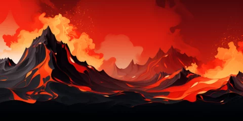 Store enrouleur Rouge 2 Fiery Peaks Exploring a Volcanic Fantasy World, Inferno Majesty A Lava-Filled Volcano Landscape