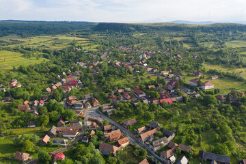 Aerial view of a village in Transylvania