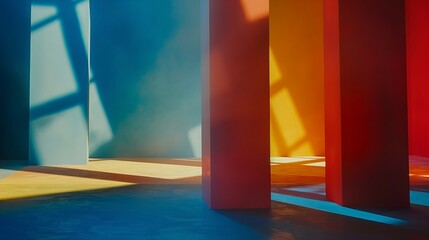 Abstract prisms casting shadows in a choreographed display, painting a vivid and harmonious picture on a minimalist canvas.