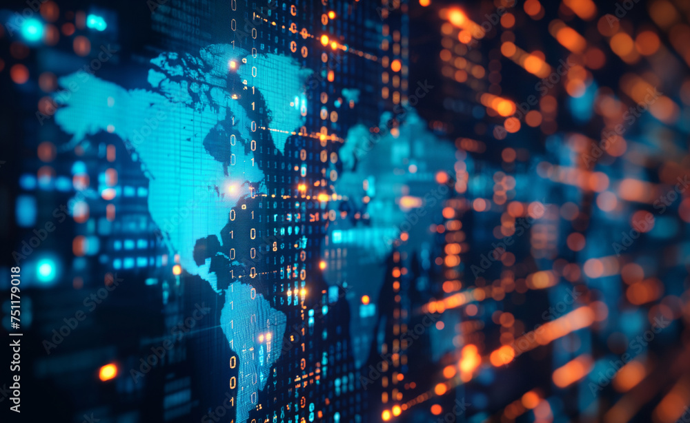 Poster cyberspace nexus: global data exchange across world maps. global data exchange: mapping the cyber co