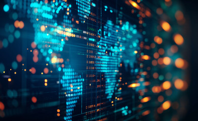 Obraz premium Cyberspace Nexus: Global Data Exchange Across World Maps. Global Data Exchange: Mapping the Cyber Communication Infrastructure.