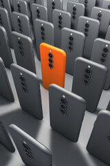 Obraz premium Unique orange smartphone amongst black phones