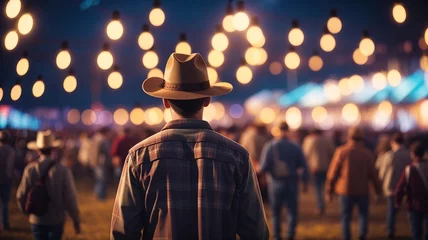 Zelfklevend Fotobehang Muziekwinkel Men in country clothes on music festival