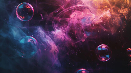 Abstract background with colorful smoke and soap bubbles. 3d illustration.