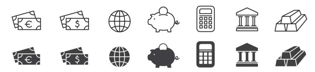 Money Cash Card Credit Dollar Bank icon collection editable stroke vector