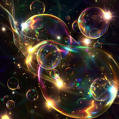 Abstract background with glowing bubbles and stars. Fantasy fractal texture. Digital art. 3D rendering.