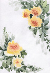 Watercolor background of yellow roses