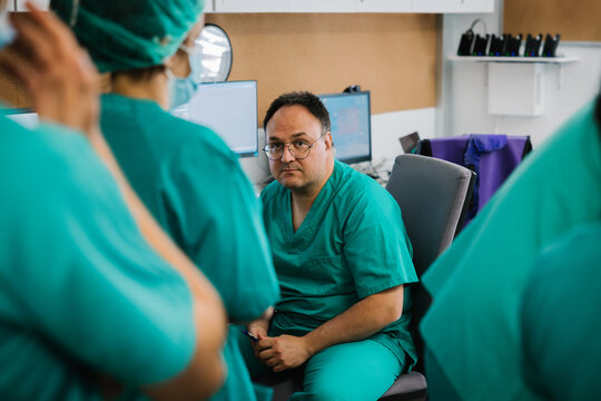 Group of doctors on meeting in hospital