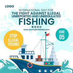 Illegal Against Fishing Social Media Illustration Flat Cartoon Hand Drawn Templates Background