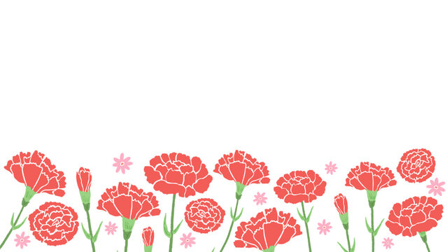 Carnation background frame inspired by Mother's Day, cute hand drawn illustration / 母の日をイメージしたカーネーションの背景フレーム、かわいい手描きイラスト