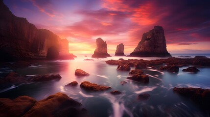 Panoramic image of a beautiful seascape at sunset.