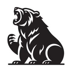  Silhouette and icon  of ferocious bear isolated on white background