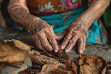 Zelfklevend Fotobehang Cuban women make cigars © Kateryna Muzhevska