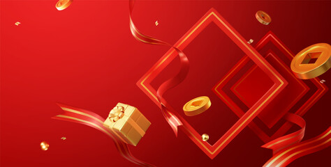 3D festive red and gold background