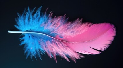 Obraz premium Pink and blue feather with smoke on black background.