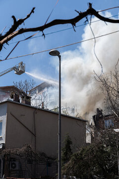 Firefighter extinguishing a fire.