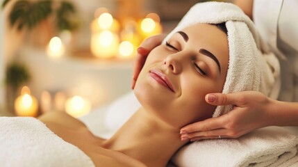 Woman receiving facial massage at luxury spa. Wellness and beauty treatment concept