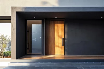 Foto op Plexiglas Contemporary architecture detail with wooden door and concrete textures. © Julia Jones