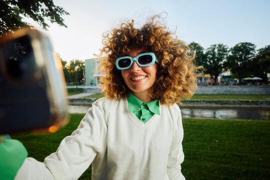 Portrait of a wacky curly woman