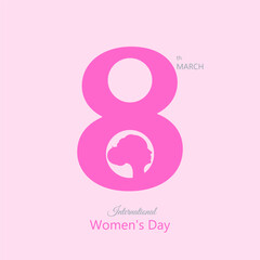International Women's Day. Silhouette of a woman face inside number 8. 8 march. Vector, illustration.