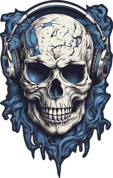 Blue eyes skull with headphone vector illustration for t-shirt, stickers and others.