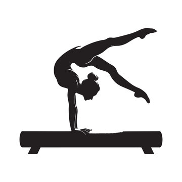 recommend clip art: Gymnastics Young gymnast woman. Silhouette gymnast girl jumping, isolated on white. Hand Drawn. Gym. Flat design. Rhythmic gymnastics, trampolining, acrobatic, aerobic gymnastics Internationa