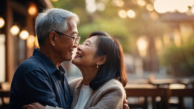 Seniors Asian couple celebrate a milestone anniversary