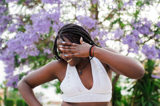 Shy black woman portrait